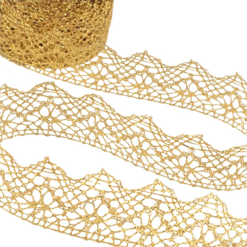 AIETSYEI Gold Lace Trim 10 Yards Vintage Crochet Ribbon Craft Gold Lace for Sewing, Gift Package Wrapping, Bridal Wedding Decoration, Scrapbooking Supplies - Image 1